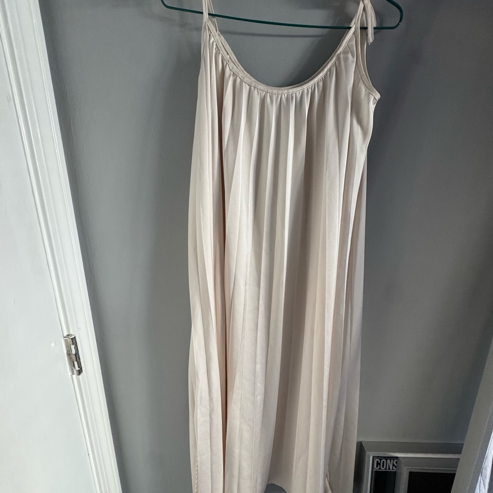 O.P.T Pleated Cream Long Dress